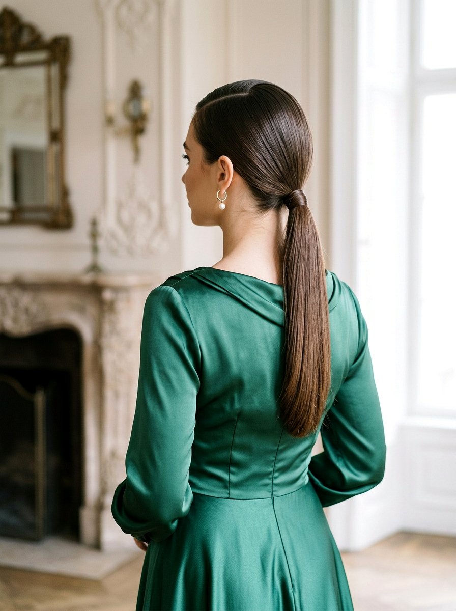 Smooth Low Ponytail With Side Part - 20 red carpet ponytail hairstyle - 20 red carpet ponytail hairstyle