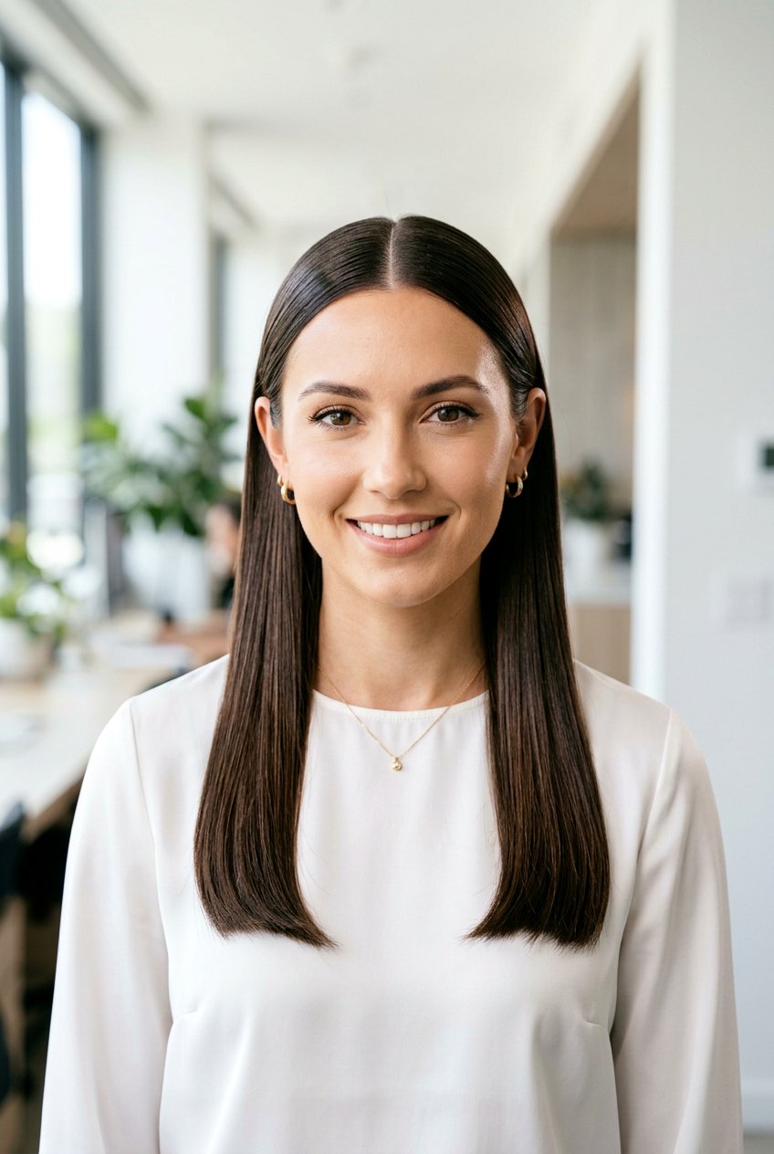 Smooth Middle Part - 20 quick hairstyle for office mornings - 20 quick hairstyle for office mornings