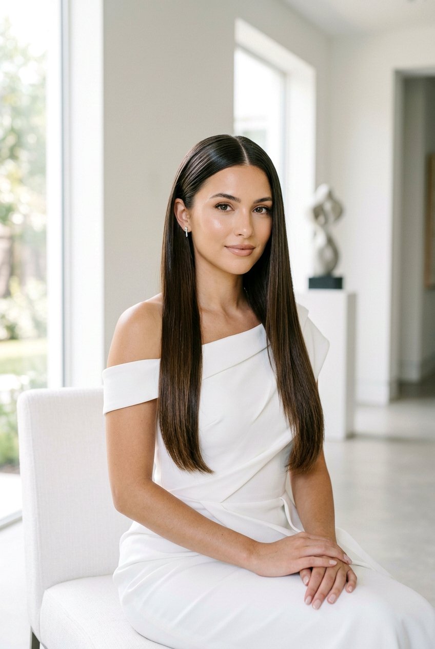 Smooth Middle Part - 20 mother of the bride long hairstyles - 20 mother of the bride long hairstyles