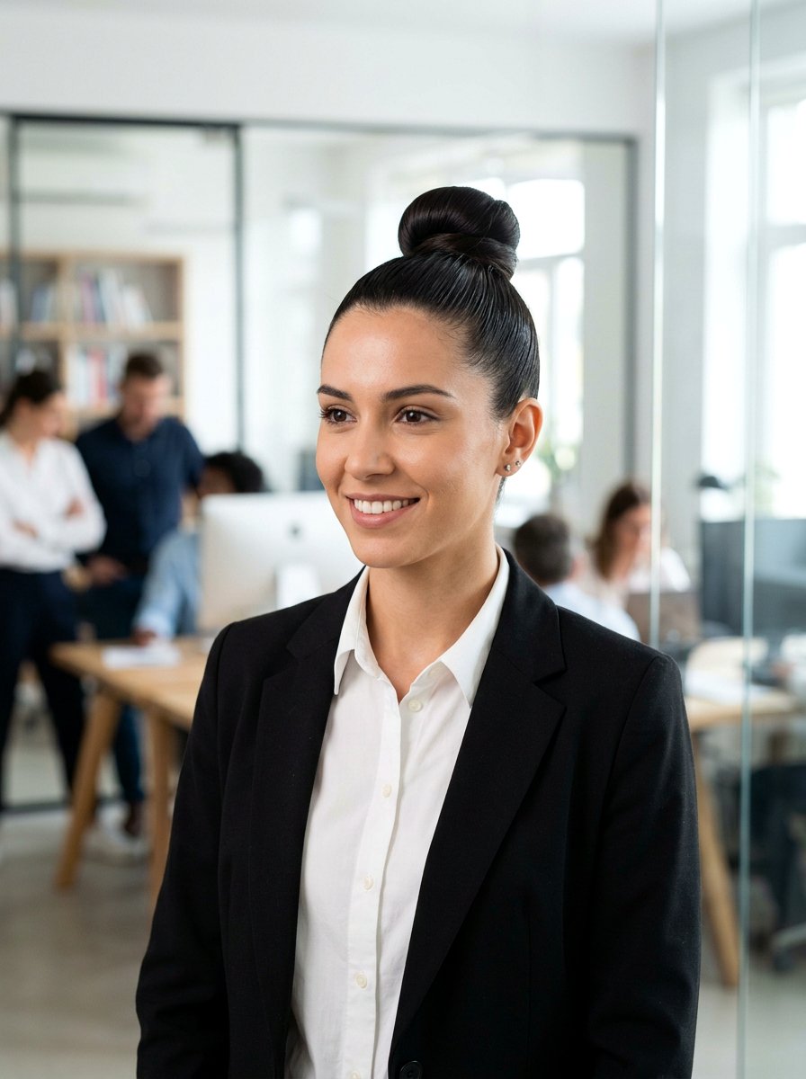 Smooth Top Knot - 20 office hairstyle for fine limp hair - 20 office hairstyle for fine limp hair