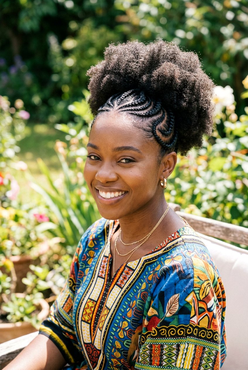 Snake Braids With Afro Puff - 20 afro puff with braids in front - 20 afro puff with braids in front