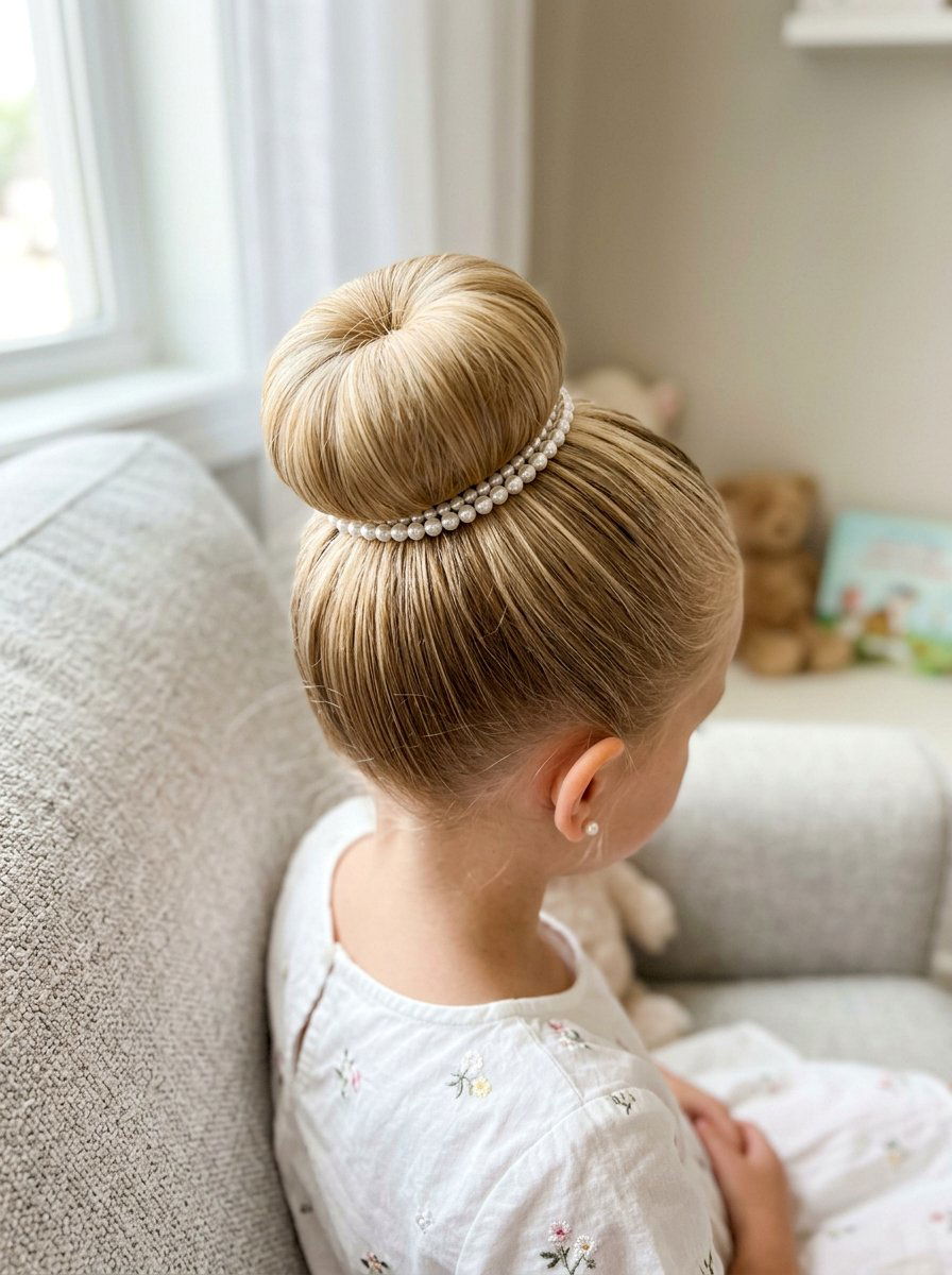 Sock Bun With Pearls - 20 pageant updo for little girls - 20 pageant updo for little girls