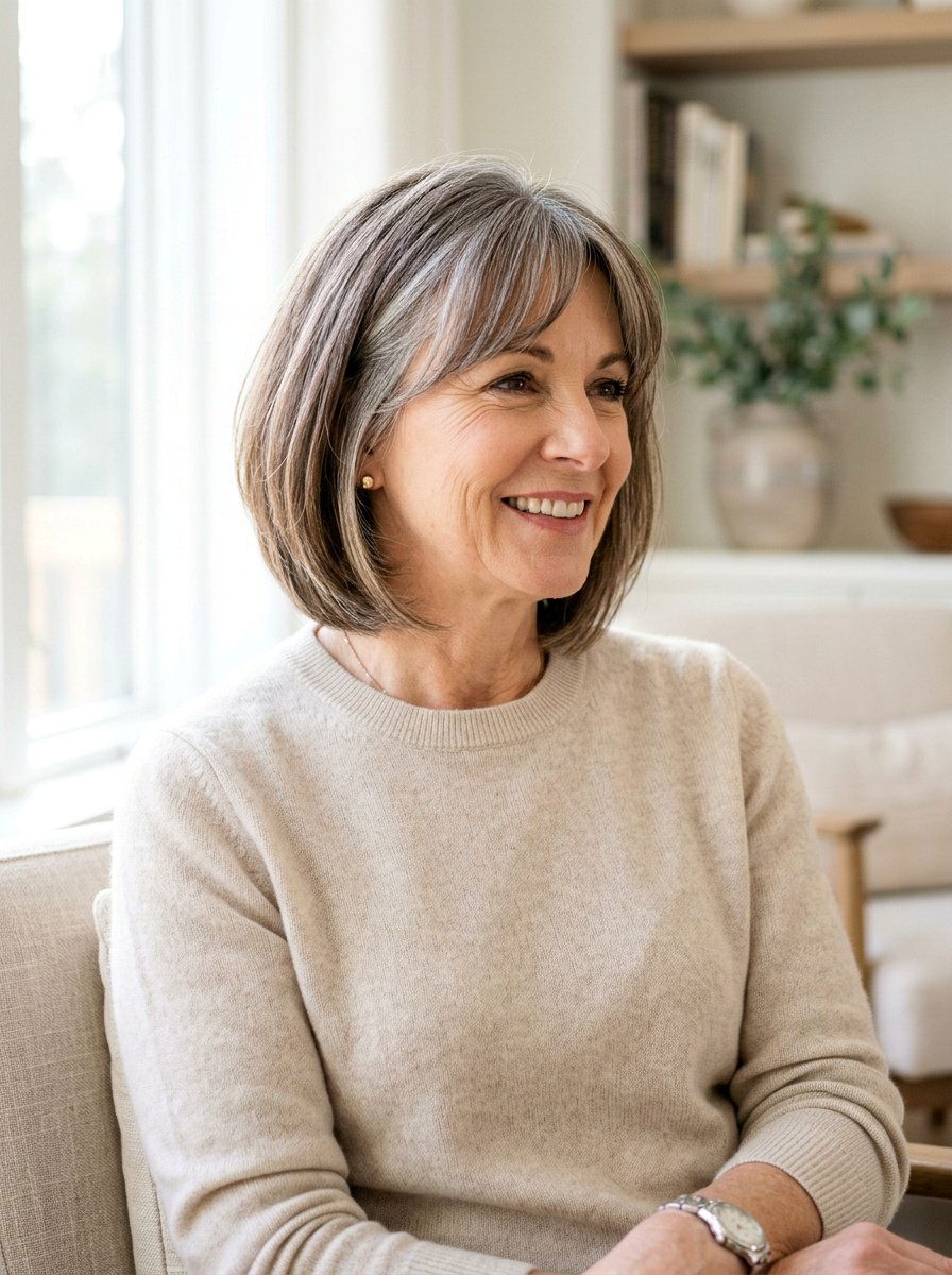Soft A Line Layered Bob - 20 layered bob with curtain bangs for women over 50 - 20 layered bob with curtain bangs for women over 50