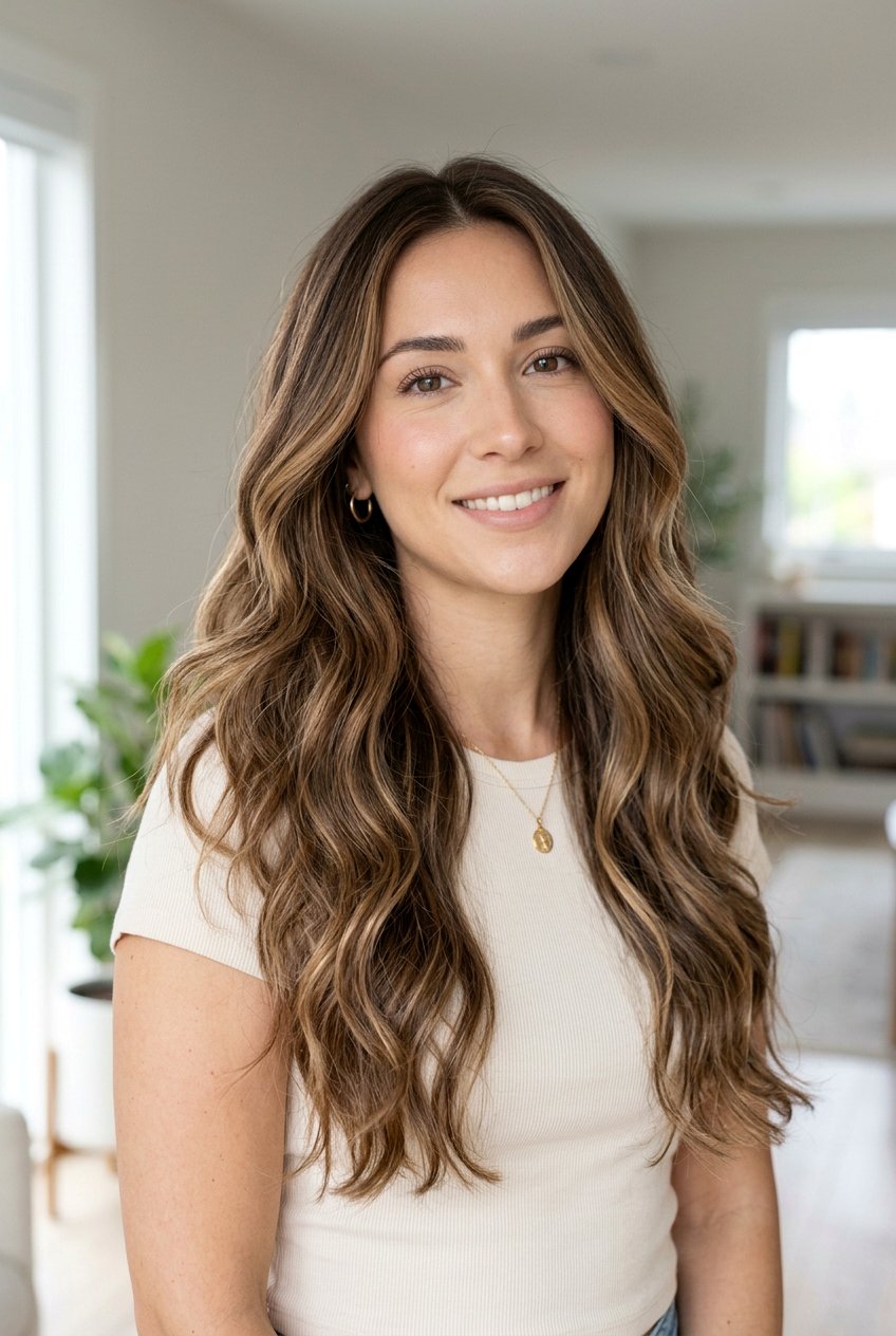 Soft Almond Brunette Balayage On Long Layers - 20 almond brunette balayage - 20 almond brunette balayage