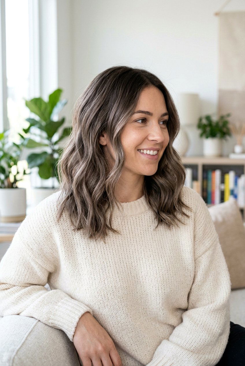 Soft Ash Brown Balayage With Loose Waves - 20 ash brown balayage for shoulder length hair - 20 ash brown balayage for shoulder length hair