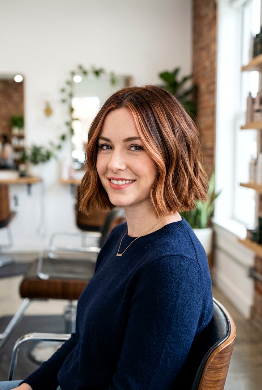 Soft Auburn Balayage On Bob Haircut - 20 soft auburn balayage - 20 soft auburn balayage