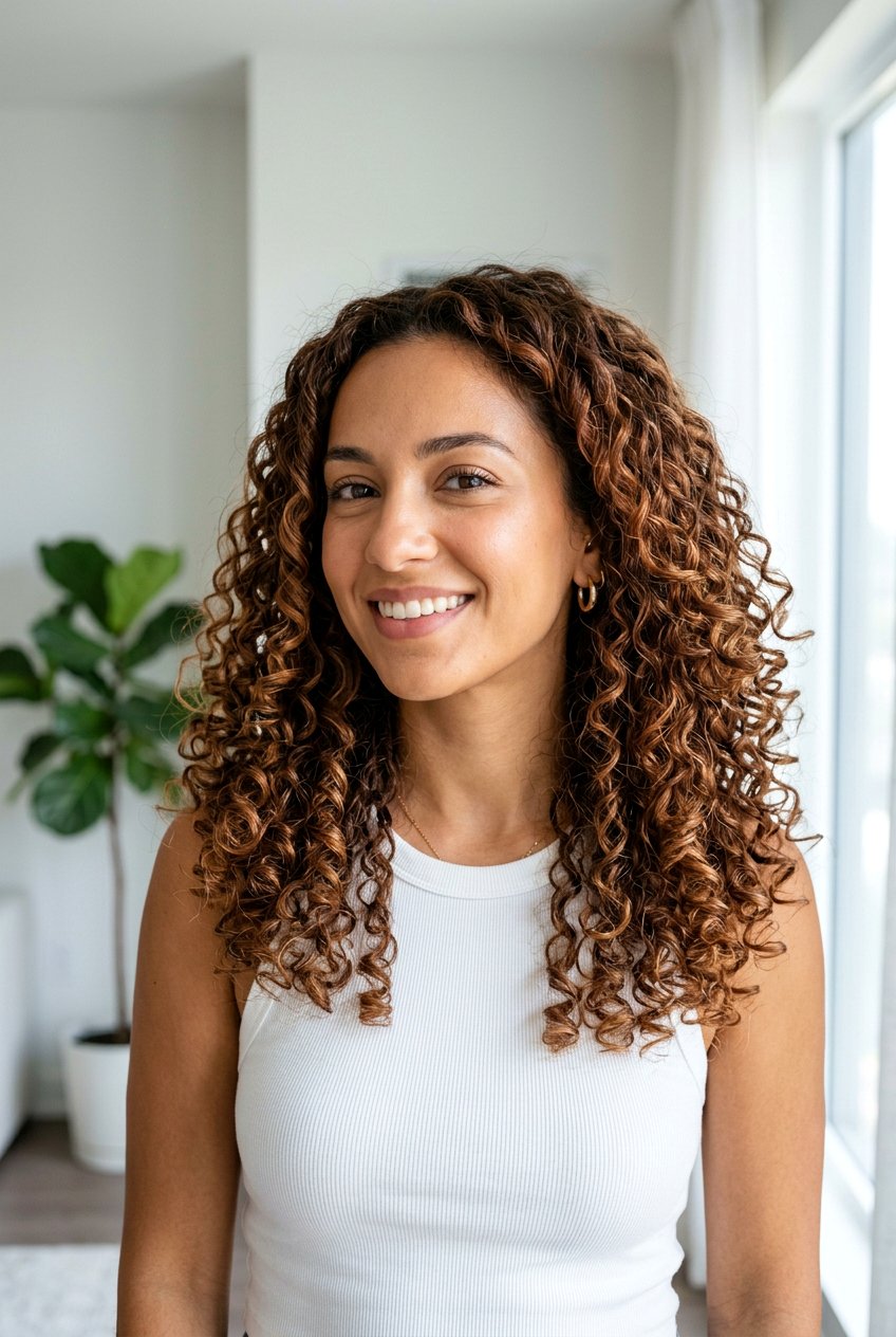 Soft Auburn Balayage On Curly Hair - 20 soft auburn balayage - 20 soft auburn balayage