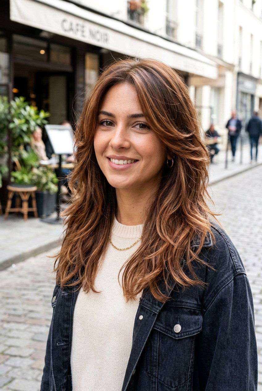 Soft Auburn Balayage On Layered Hair - 20 soft auburn balayage - 20 soft auburn balayage