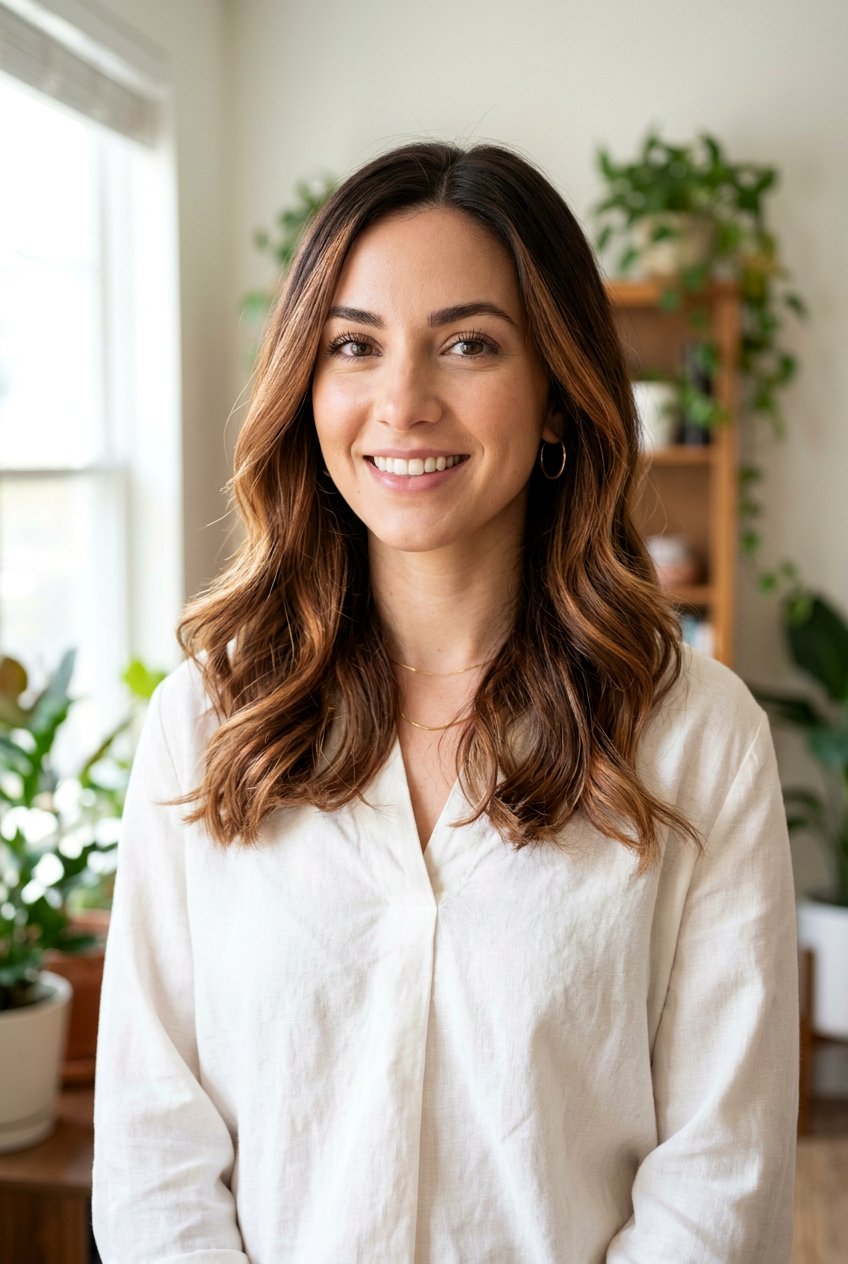 Soft Auburn Balayage On Shoulder Length Hair - 20 soft auburn balayage - 20 soft auburn balayage