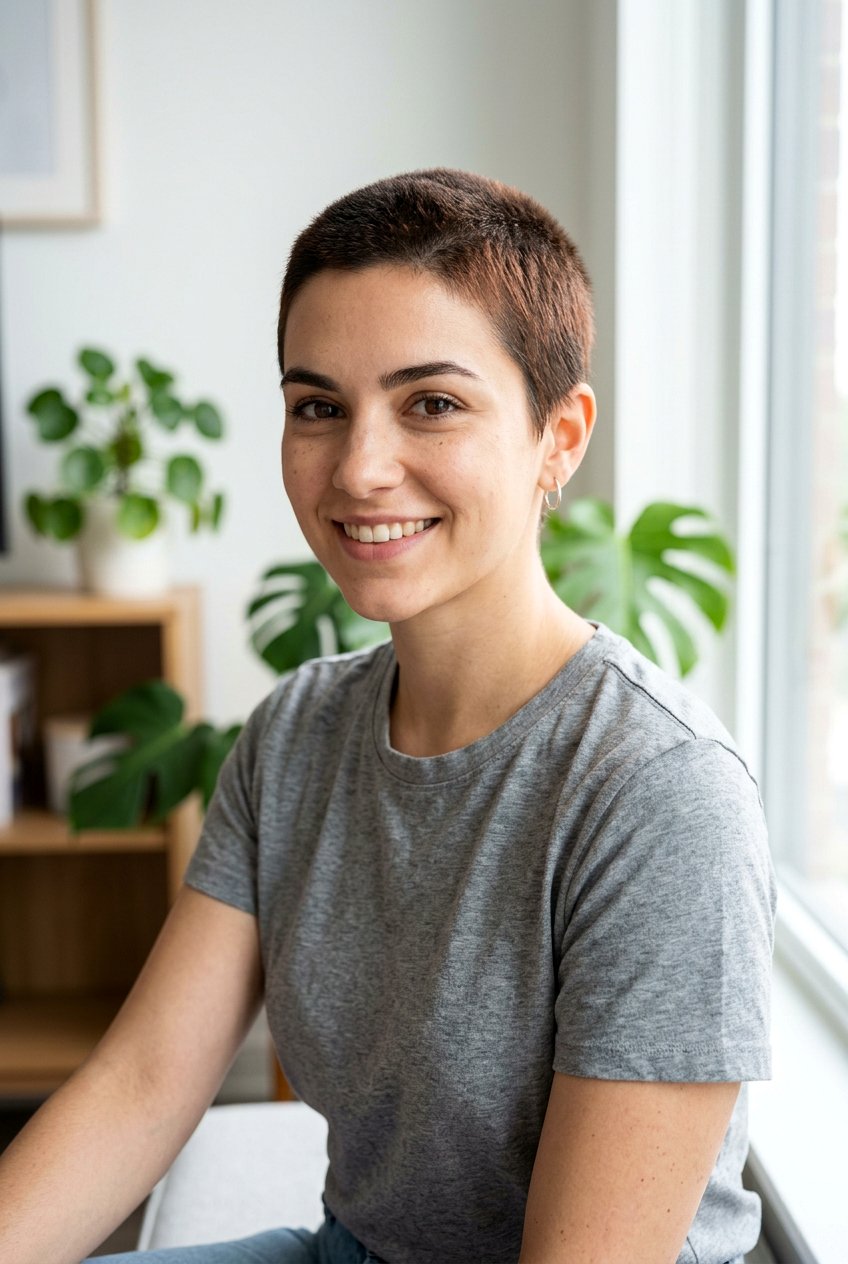 Soft Auburn Highlights On A Brunette Buzz Cut - 20 autumn auburn highlights for brunettes - 20 autumn auburn highlights for brunettes