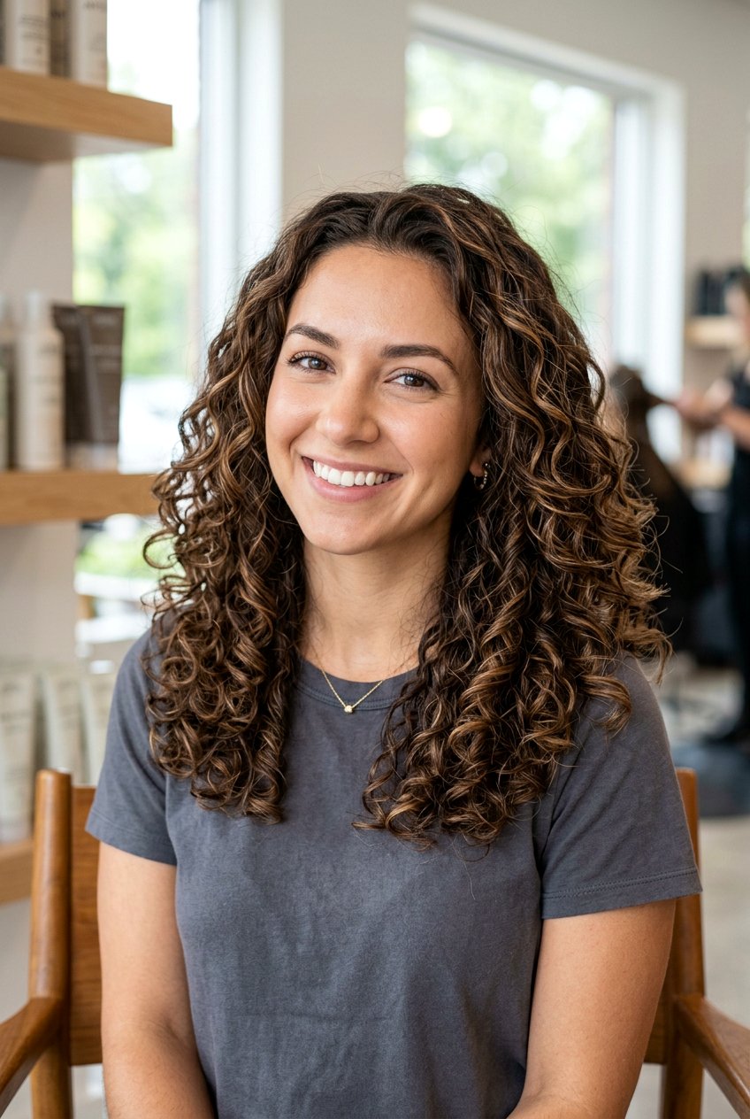 Soft Babylights For Curly Brunette Hair - 20 soft babylights on brunette hair - 20 soft babylights on brunette hair