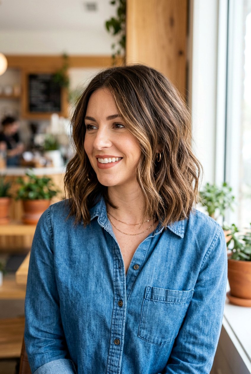 Soft Babylights On Shoulder Length Brunette Hair - 20 soft babylights on brunette hair - 20 soft babylights on brunette hair