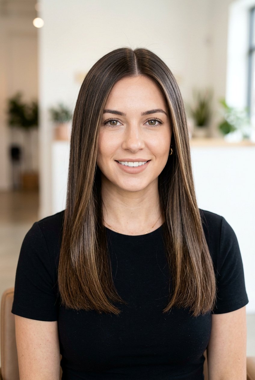 Soft Babylights On Straight Brunette Hair - 20 soft babylights on brunette hair - 20 soft babylights on brunette hair