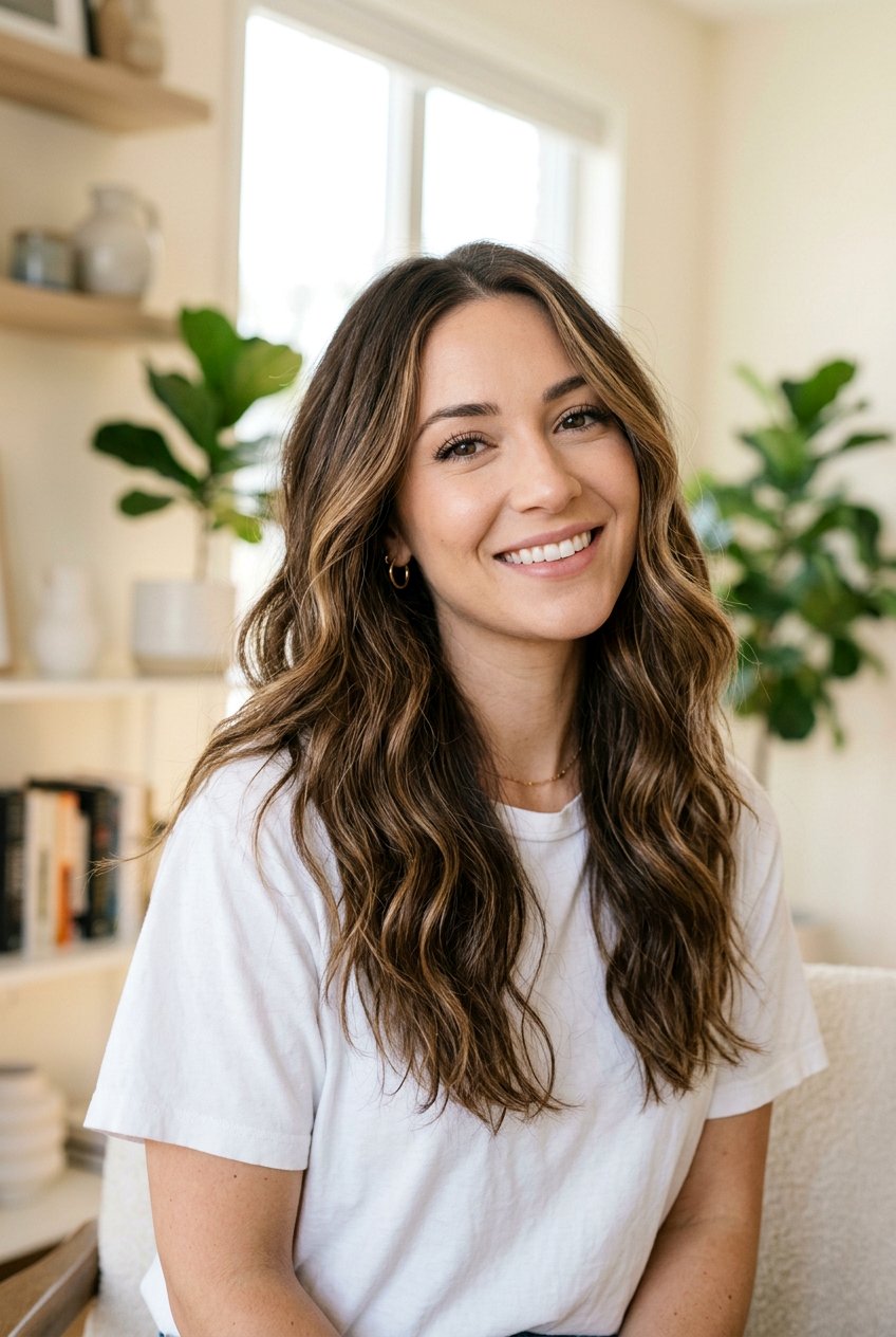 Soft Babylights On Wavy Brunette Hair - 20 soft babylights on brunette hair - 20 soft babylights on brunette hair