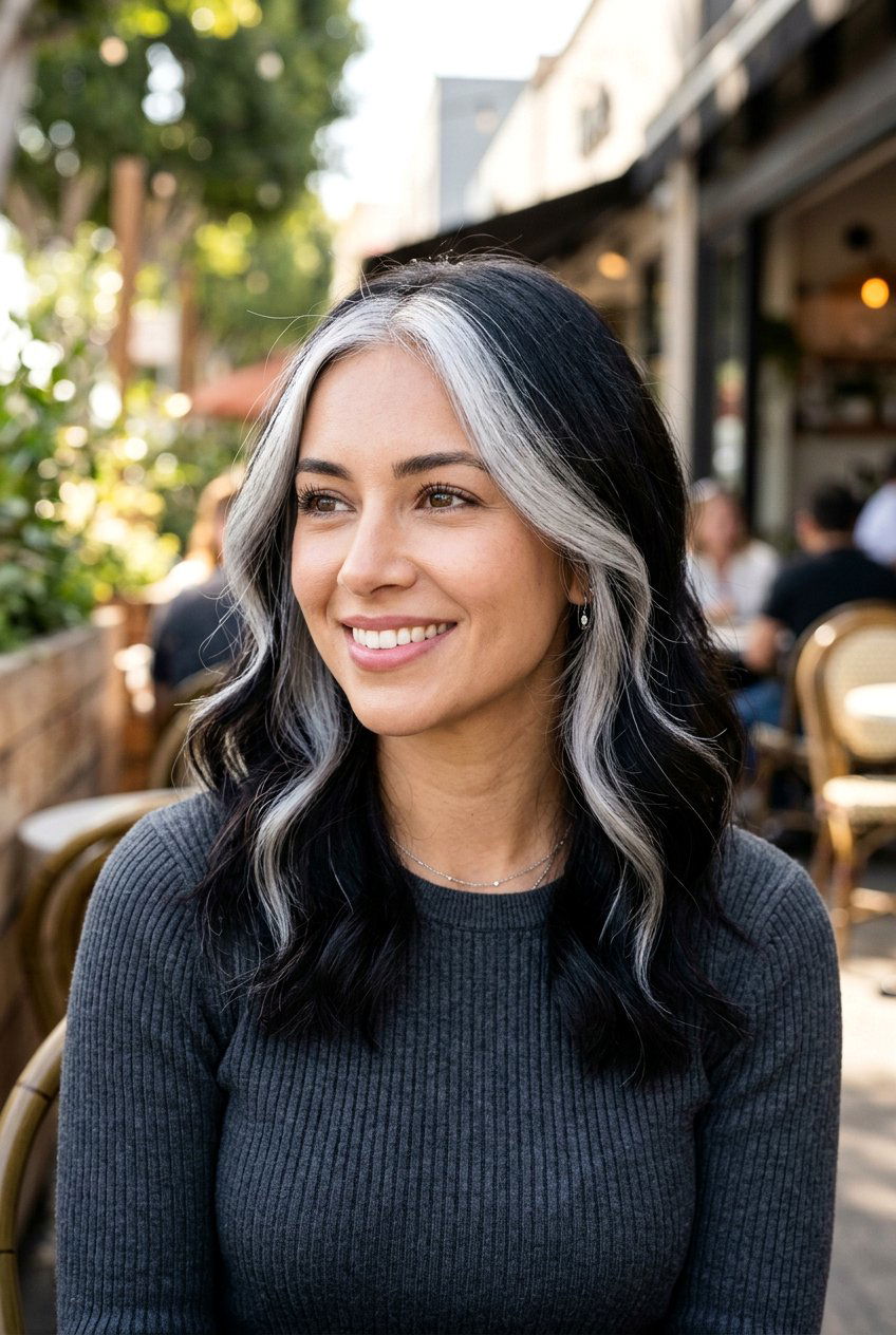 Soft Black With Silver Streaks - 20 grandma hair color - 20 grandma hair color