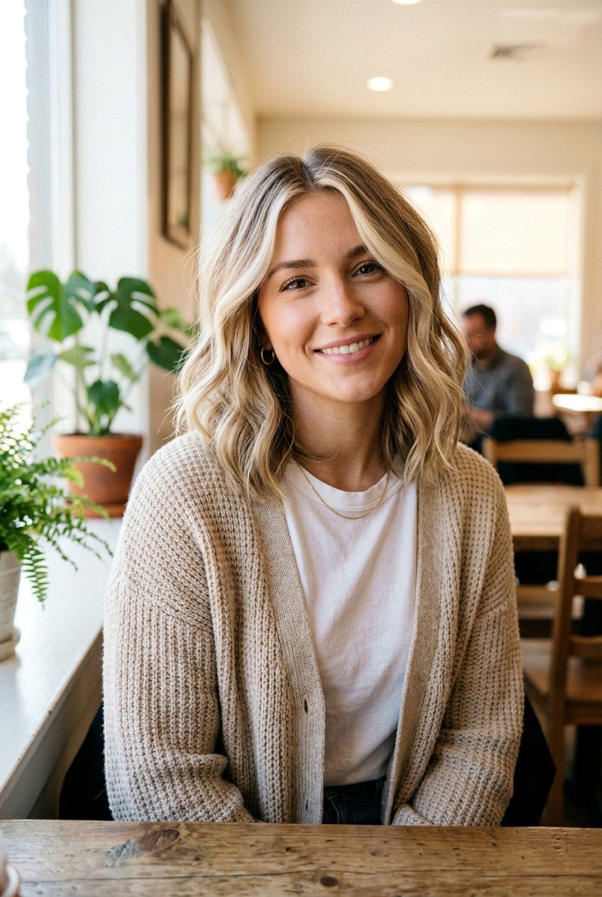 Soft Blonde Money Piece On Lob Haircut - 20 subtle money piece ideas - 20 subtle money piece ideas