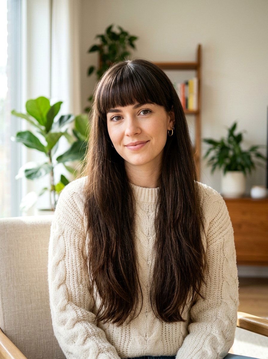 Soft Blunt Bangs Long Hair - 20 hairstyle to cover sparse hairline - 20 hairstyle to cover sparse hairline