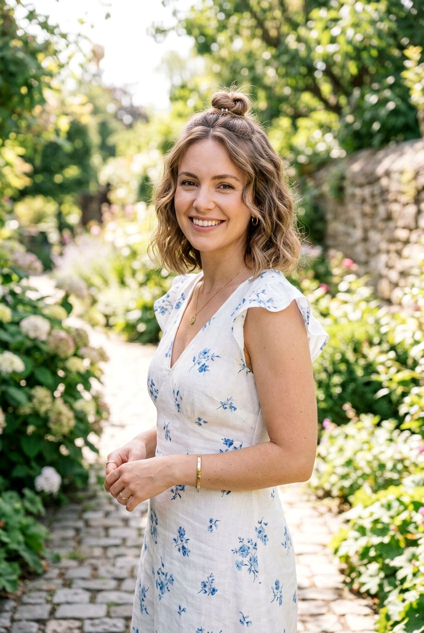 Soft Bob With Mini Bun - 20 summer hairstyles for short hair - 20 summer hairstyles for short hair