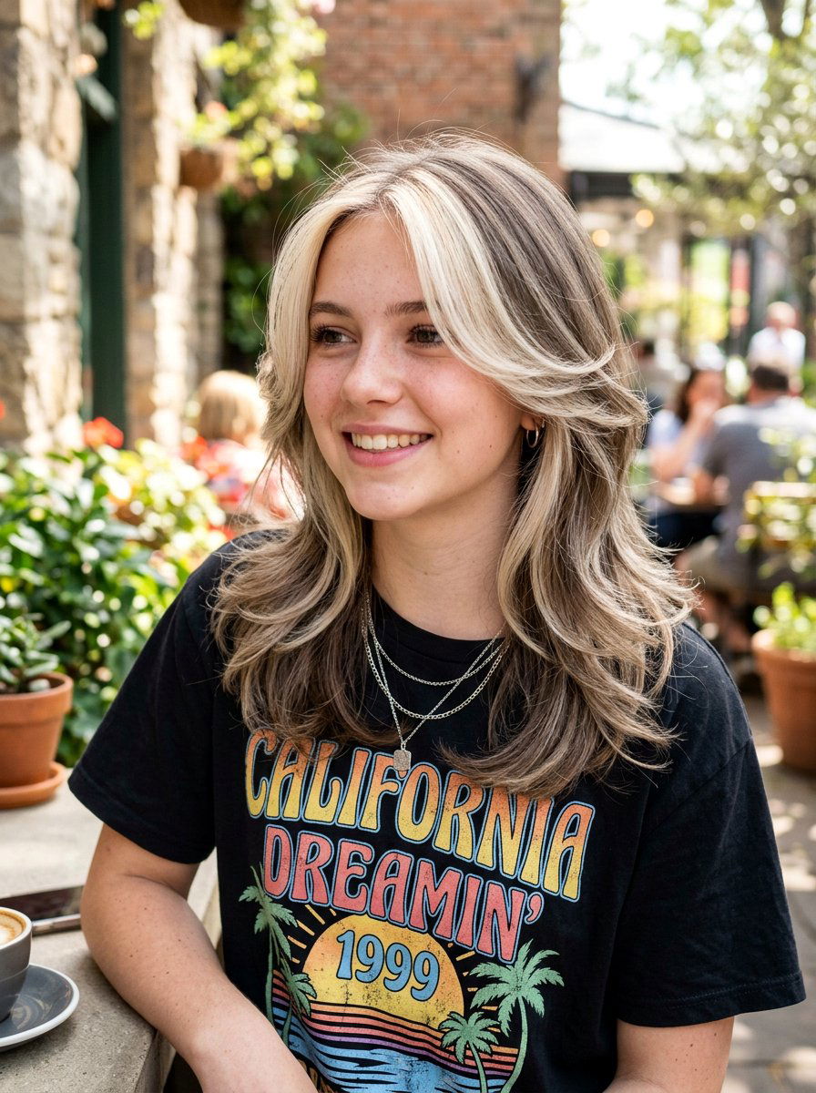 Soft Butterfly Haircut With Blonde Money Piece - 20 teen girls soft butterfly haircut - 20 teen girls soft butterfly haircut