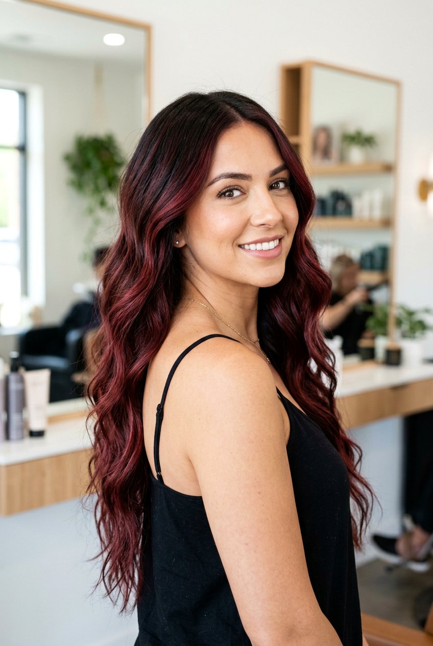 Soft Cherry Red Balayage On Dark Hair - 20 subtle red balayage - 20 subtle red balayage