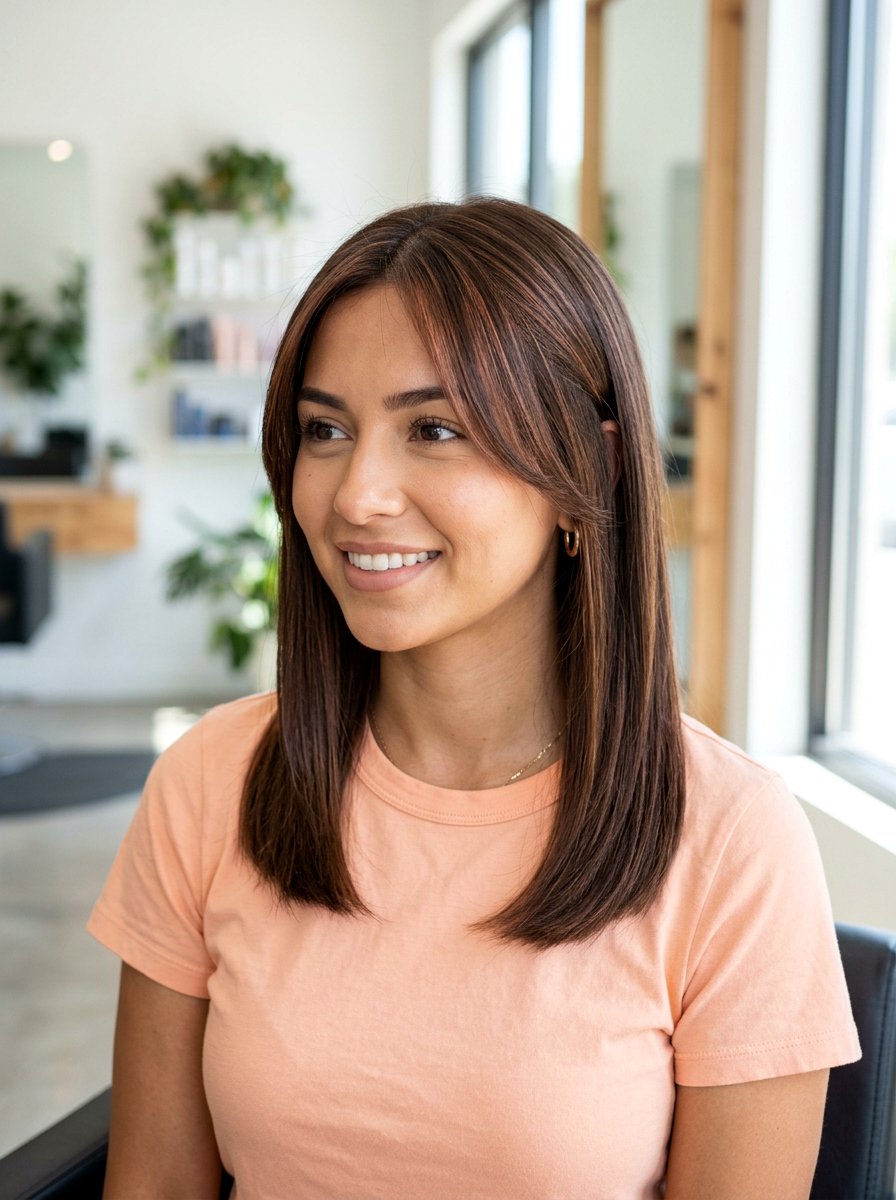 Soft Cinnamon Babylights on Brunette Hair - 20 warm cinnamon brunette balayage - 20 warm cinnamon brunette balayage