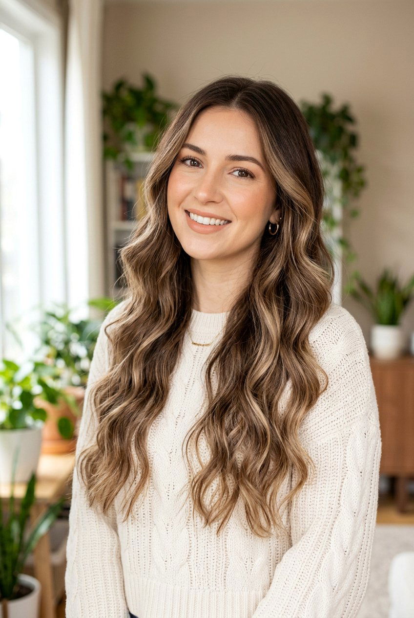 Soft Cocoa Brunette With Beige Balayage on Long Hair - 20 cocoa brunette with beige balayage - 20 cocoa brunette with beige balayage