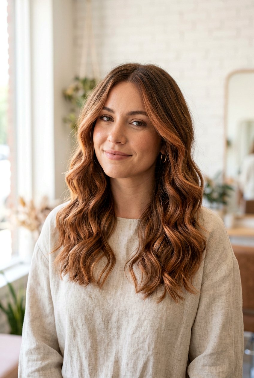 Soft Copper Balayage On Medium Hair - 20 soft copper highlights - 20 soft copper highlights
