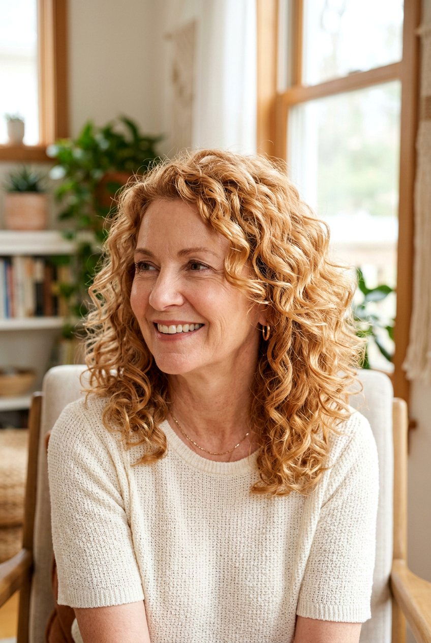 Soft Copper Blonde Curls - 20 mature women copper hair color ideas - 20 mature women copper hair color ideas