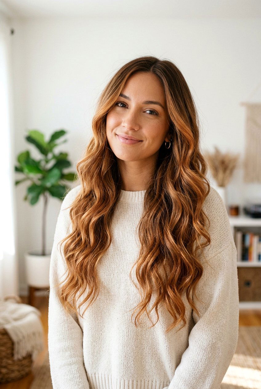 Soft Copper Bronde Balayage on Long Wavy Hair - 20 copper bronde balayage - 20 copper bronde balayage