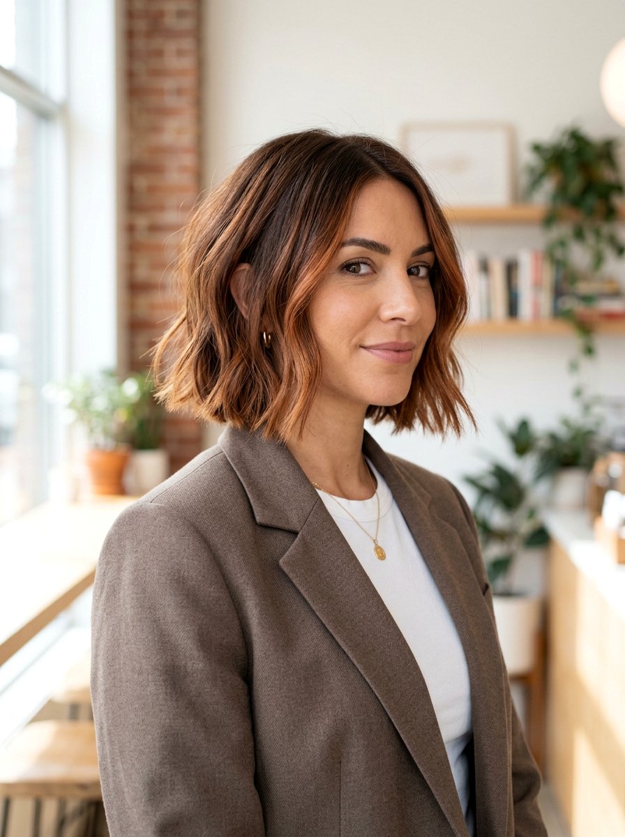 Soft Copper Brown Balayage Bob Haircut - 20 soft copper brown balayage - 20 soft copper brown balayage