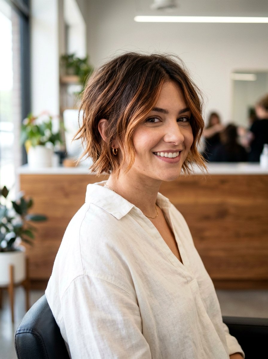 Soft Copper Brown Balayage For Short Layered Hair - 20 soft copper brown balayage - 20 soft copper brown balayage