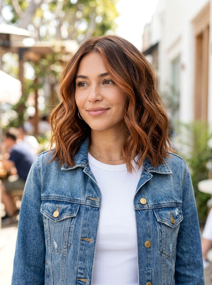 Soft Copper Brown Balayage Lob Haircut - 20 soft copper brown balayage - 20 soft copper brown balayage