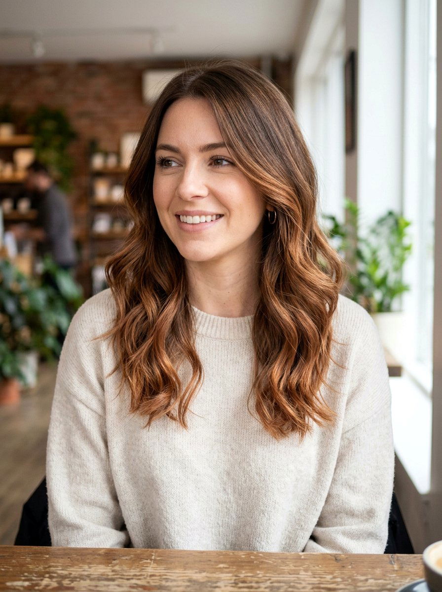 Soft Copper Brown Balayage On Medium Brown Hair - 20 soft copper brown balayage - 20 soft copper brown balayage