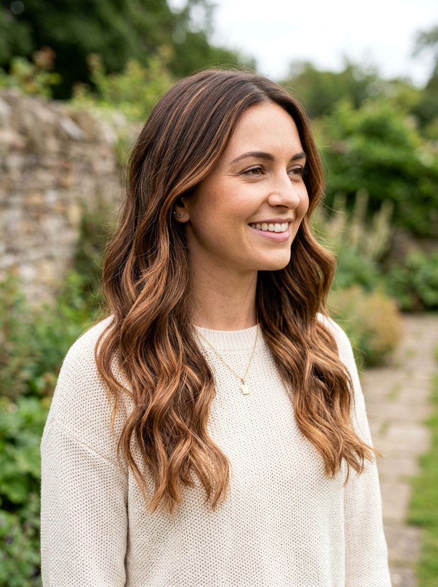 Soft Copper Brown Balayage On Natural Brunette Hair - 20 soft copper brown balayage