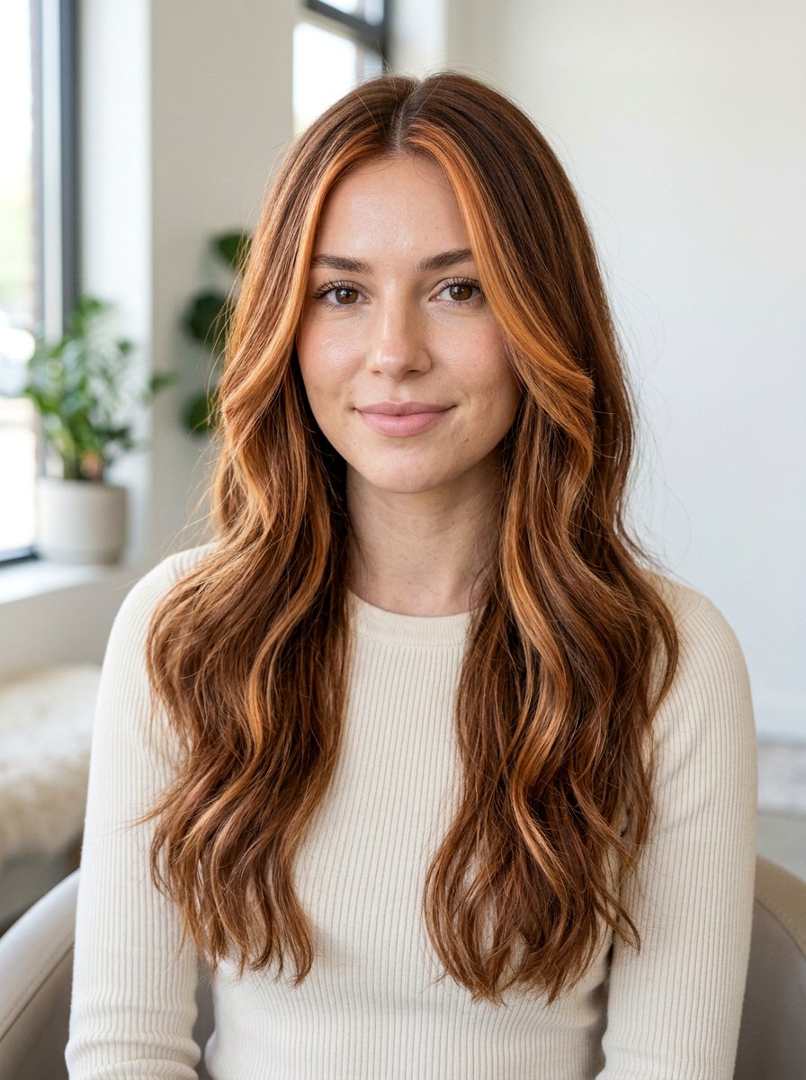 Soft Copper Brown Balayage With Face Framing Money Pieces - 20 soft copper brown balayage - 20 soft copper brown balayage