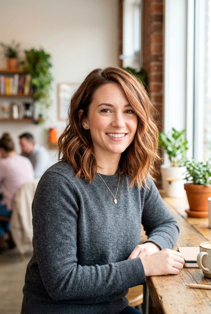 Soft Copper Highlights On Lob Haircut - 20 soft copper highlights - 20 soft copper highlights