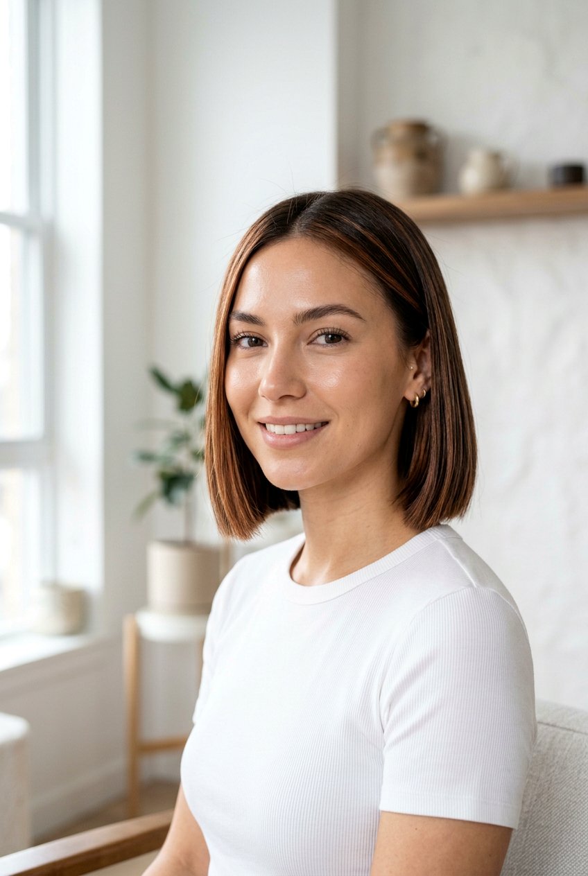 Soft Copper Highlights On Short Bob - 20 soft copper highlights - 20 soft copper highlights