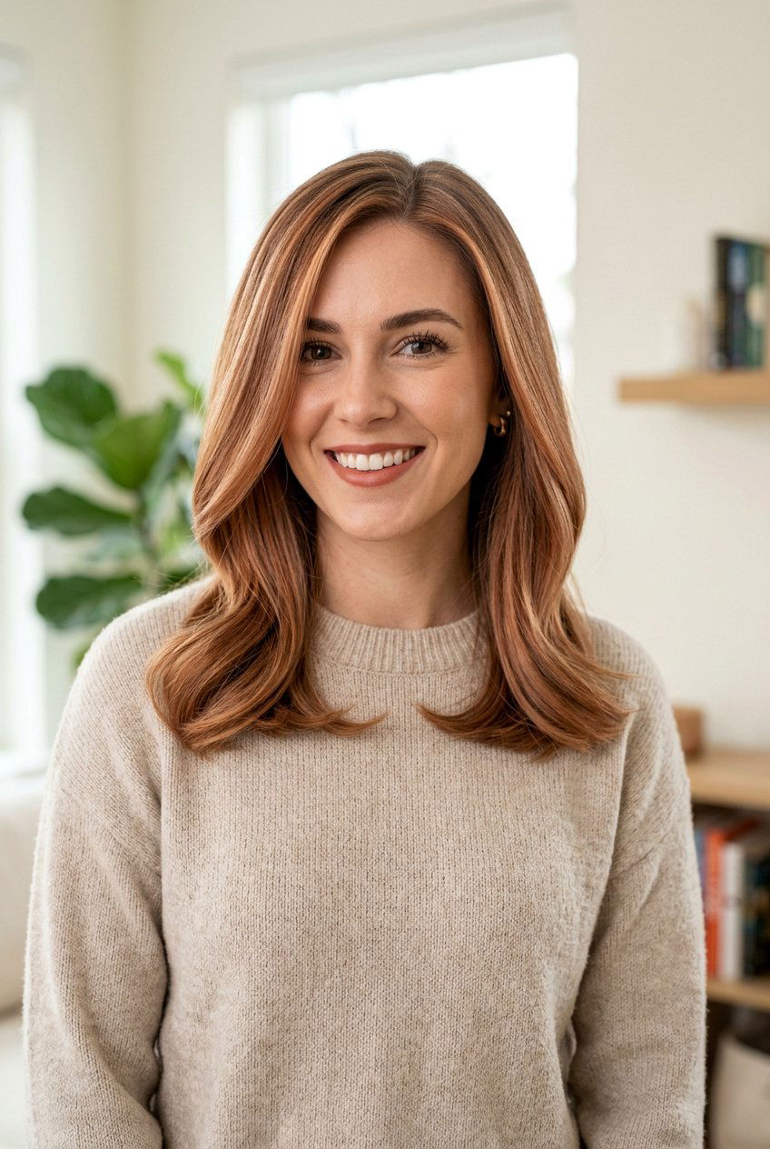 Soft Copper Highlights On Shoulder Length Hair - 20 soft copper highlights - 20 soft copper highlights