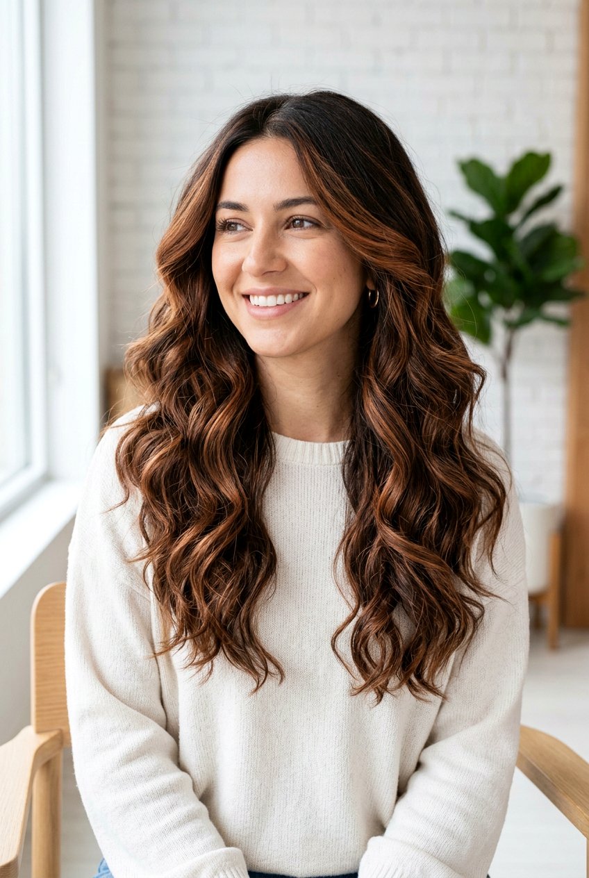 Soft Copper Highlights On Thick Hair - 20 soft copper highlights - 20 soft copper highlights