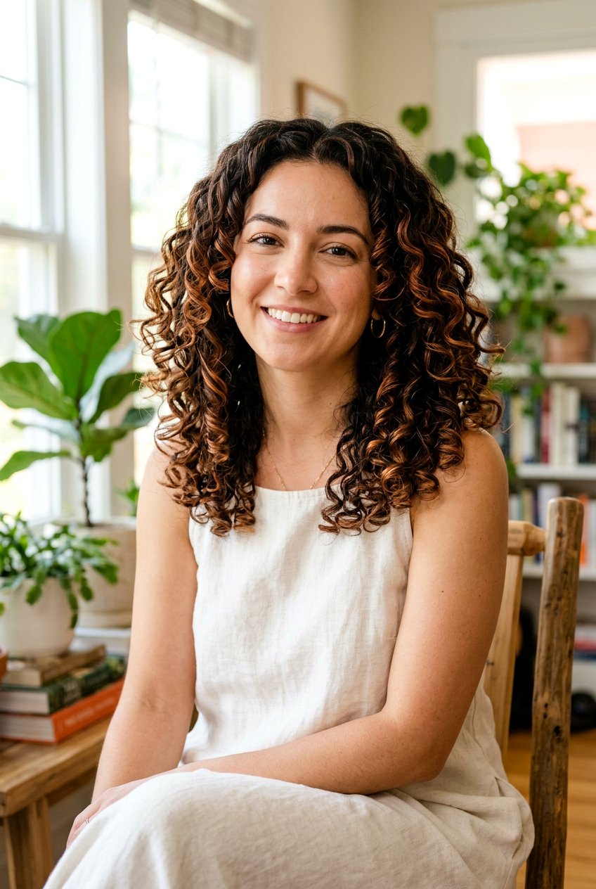 Soft Copper Highlights With Curls - 20 soft copper highlights - 20 soft copper highlights