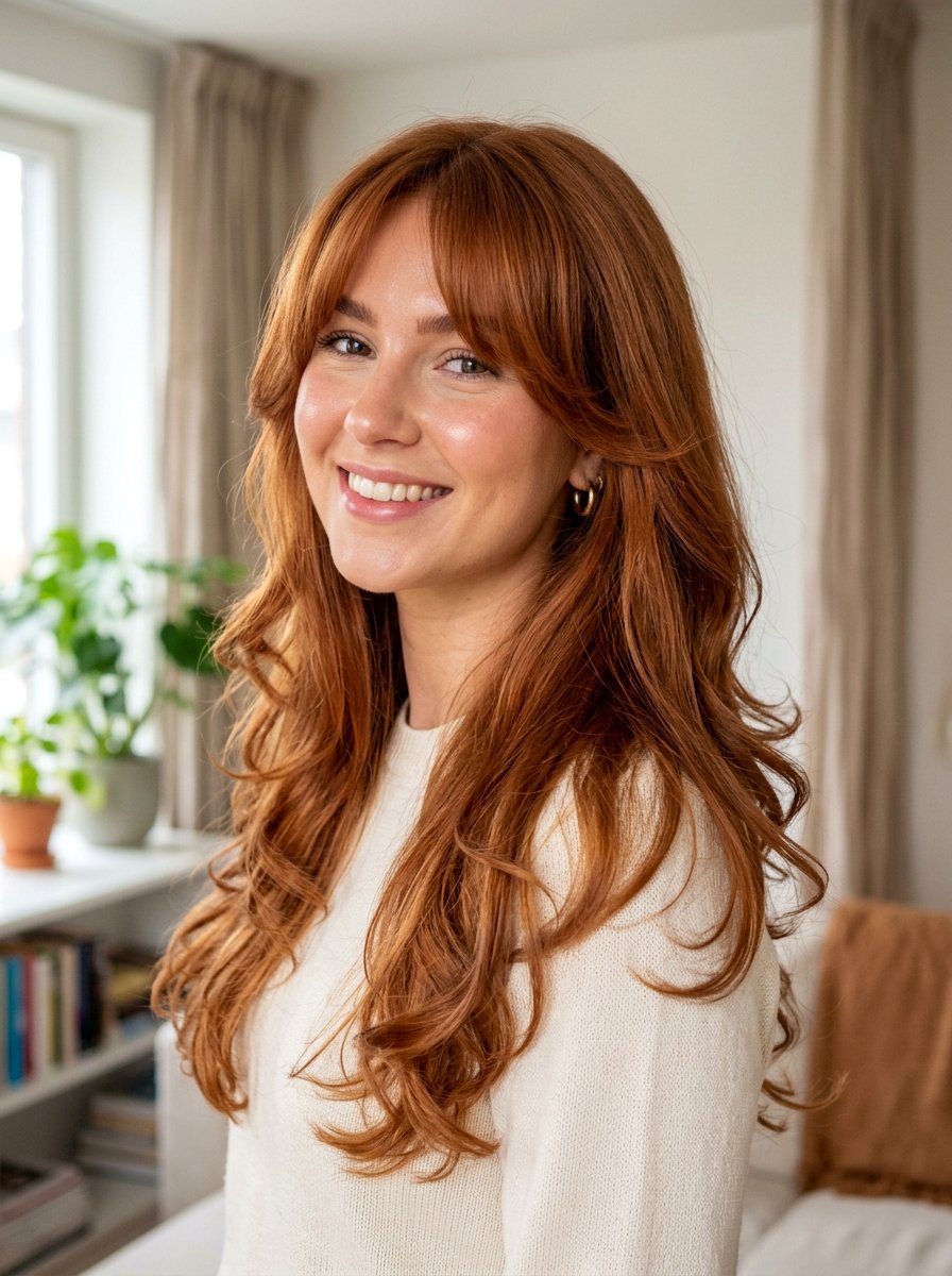 Soft Copper Long Layers With Curtain Fringe - 20 dimensional copper for long layers - 20 dimensional copper for long layers