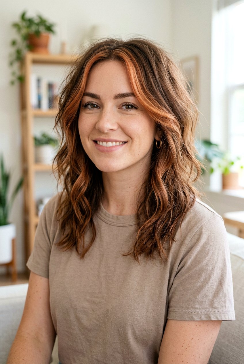 Soft Copper Money Piece On Brown Hair - 20 subtle money piece ideas - 20 subtle money piece ideas