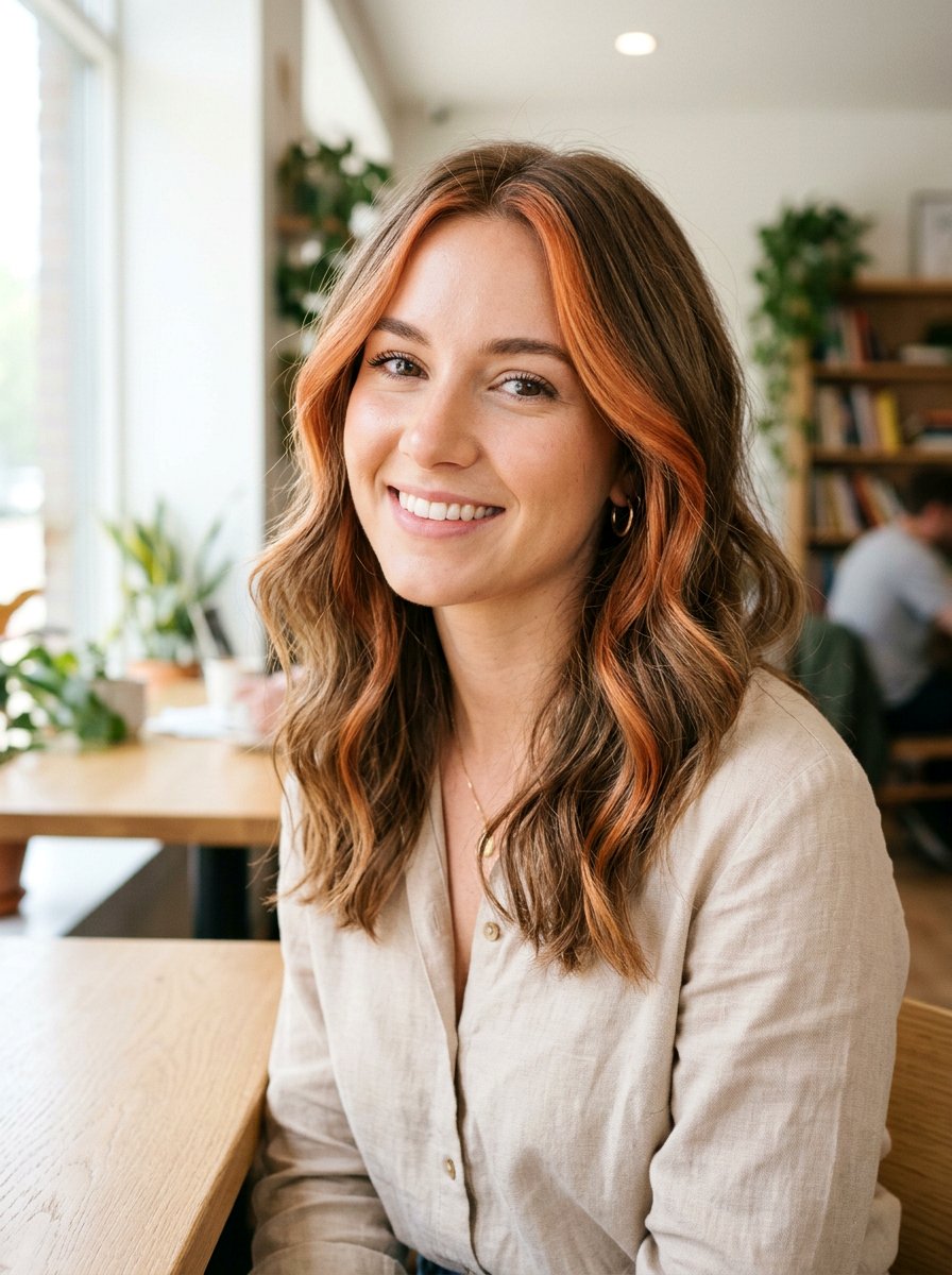 Soft Copper Money Piece on Light Brown Hair - 20 pumpkin spice money piece hair - 20 pumpkin spice money piece hair