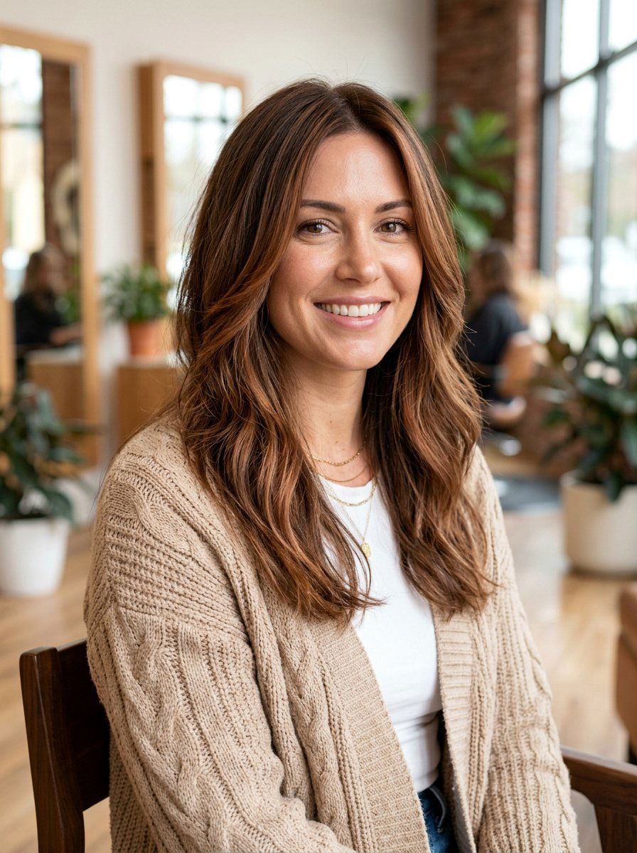 Soft Copper Ribbons On Medium Brown Layers - 20 copper ribbons for medium brown hair - 20 copper ribbons for medium brown hair