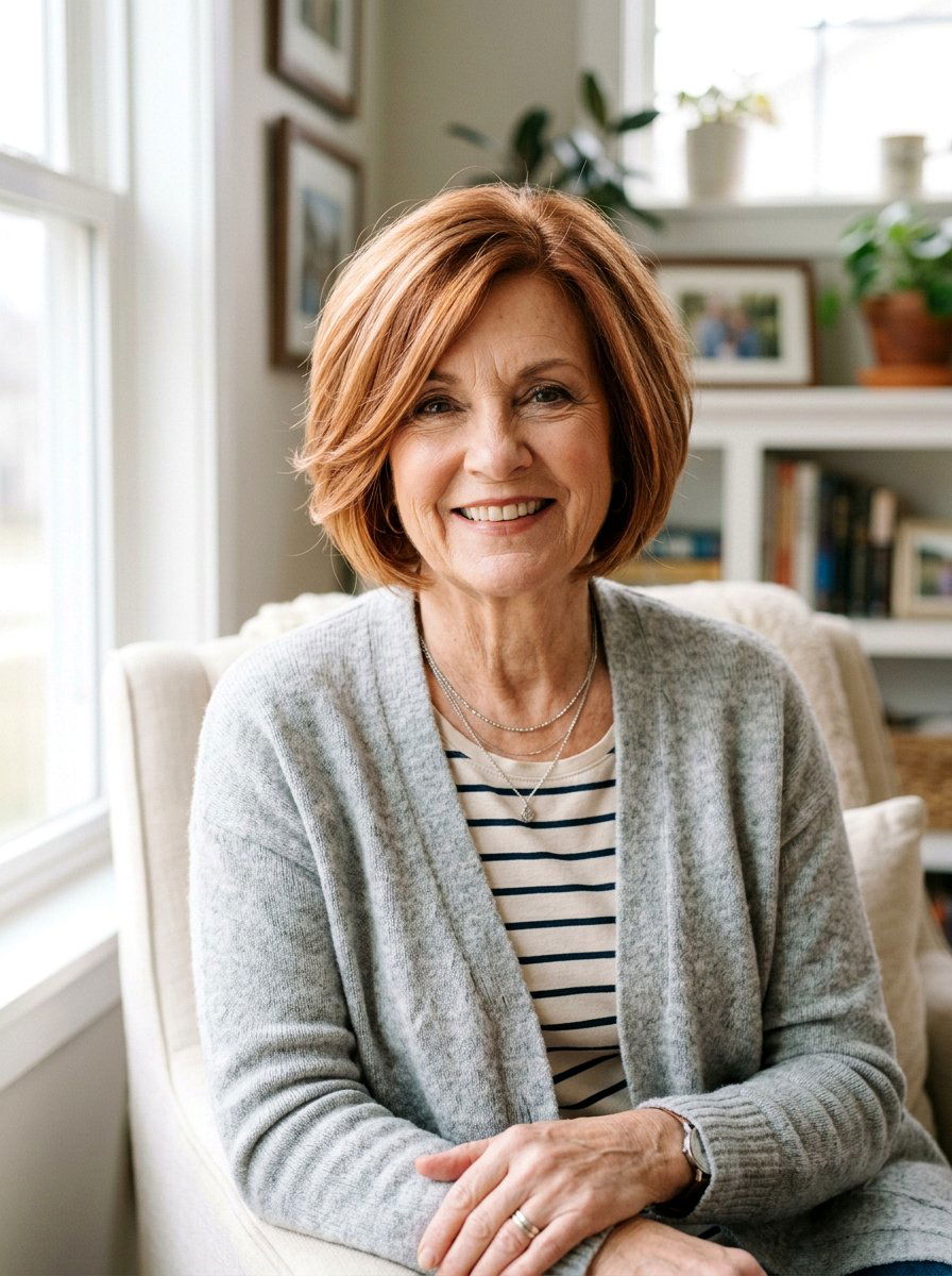 Soft Copper Side Parted Bob - 20 side parted bob for older women - 20 side parted bob for older women