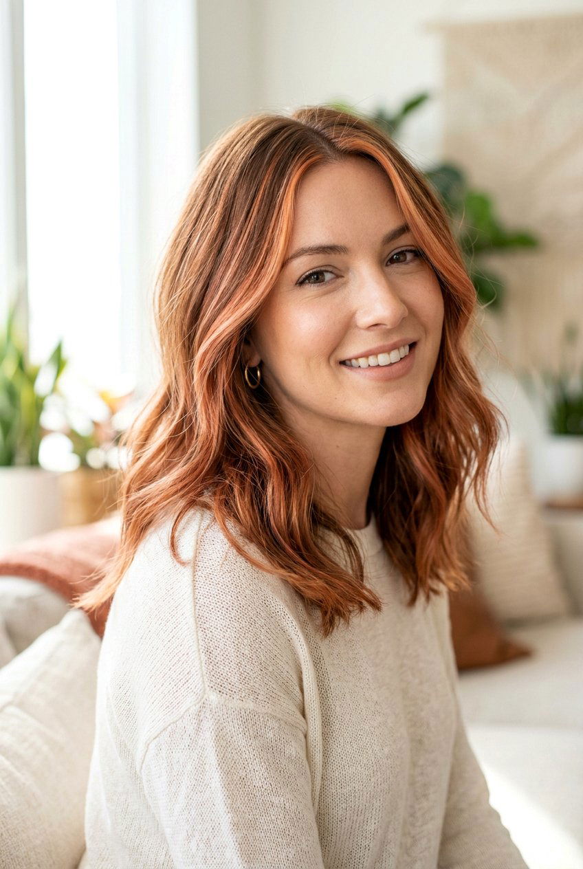 Soft Coral Copper Highlights - 20 coral copper hair color - 20 coral copper hair color