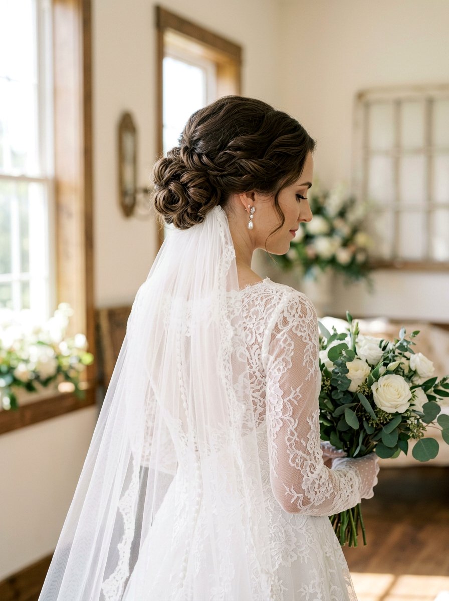 Soft Curl Chignon Veil - 20 wedding hairstyles with soft curls and veil - 20 wedding hairstyles with soft curls and veil