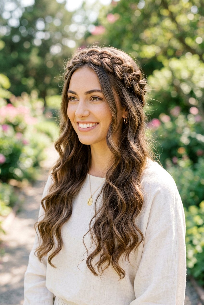 Soft Curls With Braided Crown - 20 soft curls hairstyles - 20 soft curls hairstyles