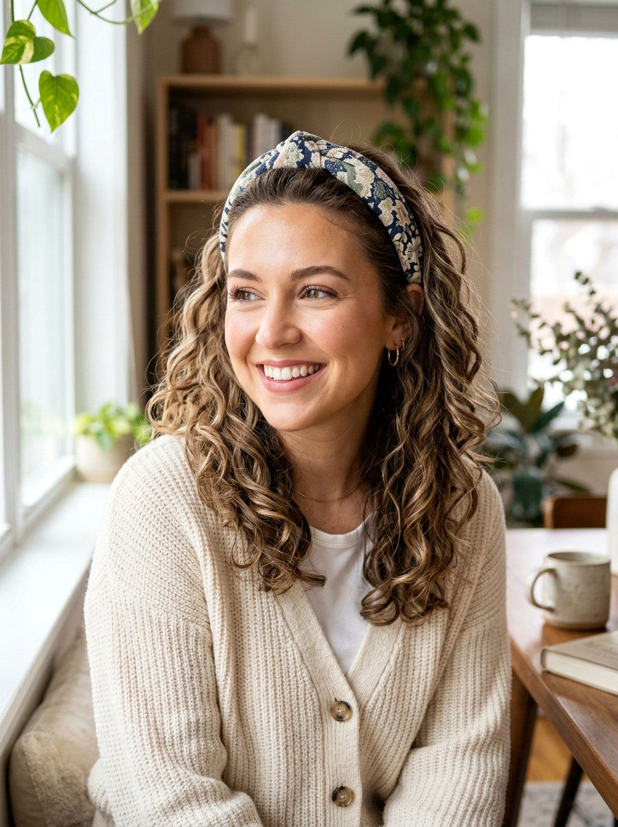 Soft Curls With Headband - 20 cute hairstyle for coffee date - 20 cute hairstyle for coffee date