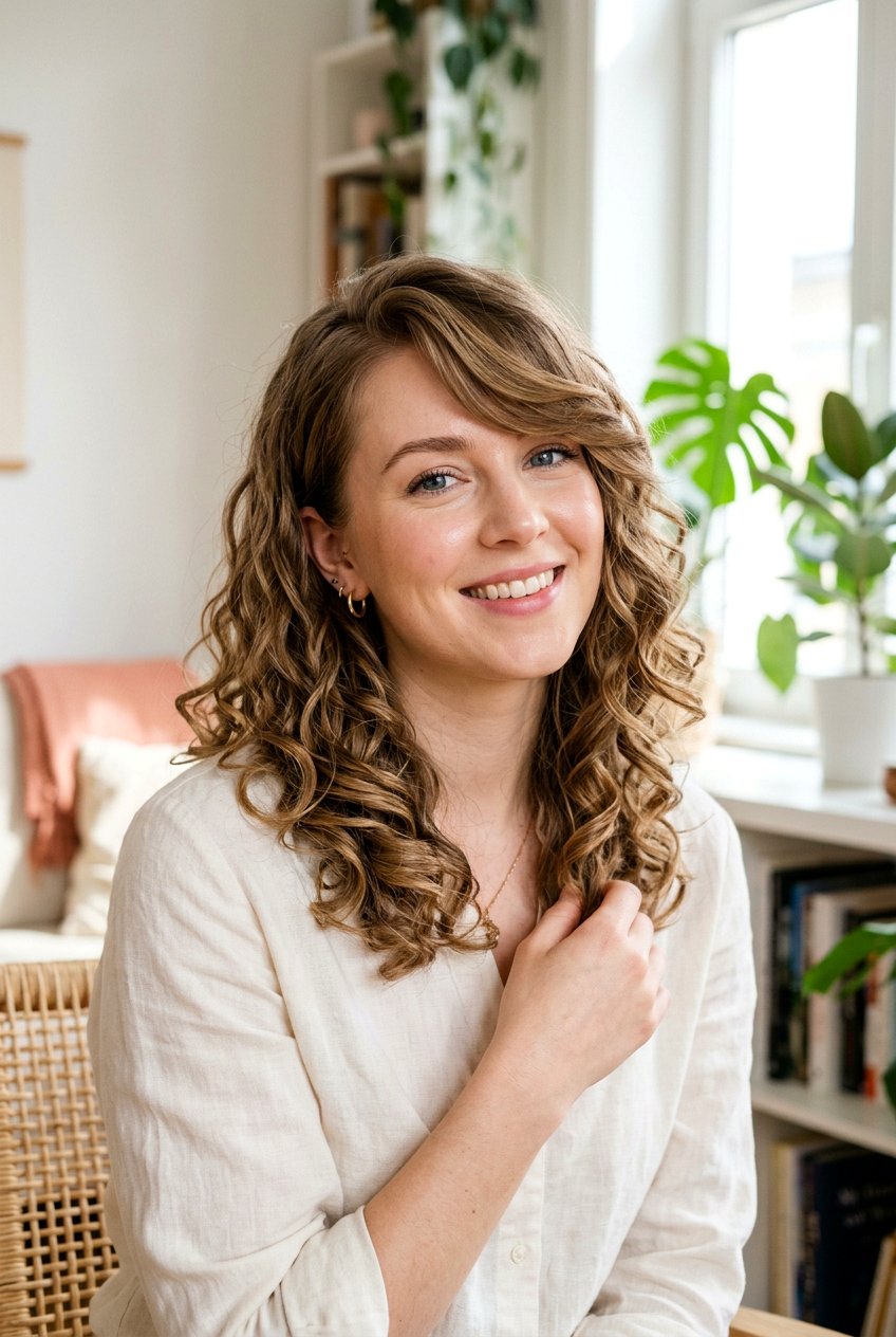 Soft Curls With Side Swept Bangs - 20 soft curls hairstyles - 20 soft curls hairstyles